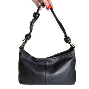 Y2K Coach Bleecker Hobo Black Leather Shoulder Bag Plaid Liner 11416